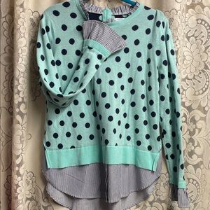 Crown & Ivy Mint Green Sweater with Navy Accents